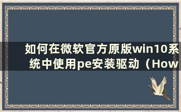 如何在微软官方原版win10系统中使用pe安装驱动（How to install the driver in Microsoft'sficial original win10 system